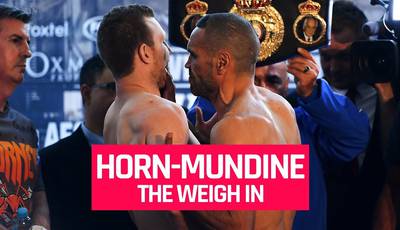 Mundine grabbed Horn by the throat at the weigh-in (video)