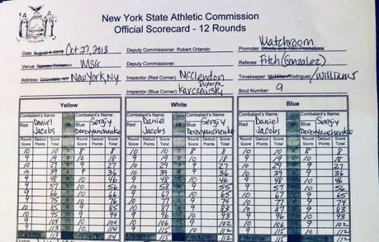 Jacobs vs Derevyanchenko. Official scorecards