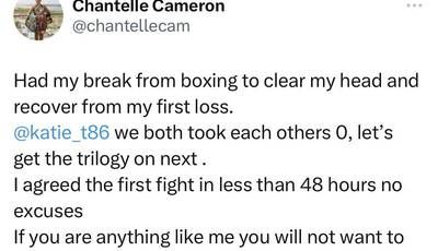 Cameron challenged Taylor to a rematch