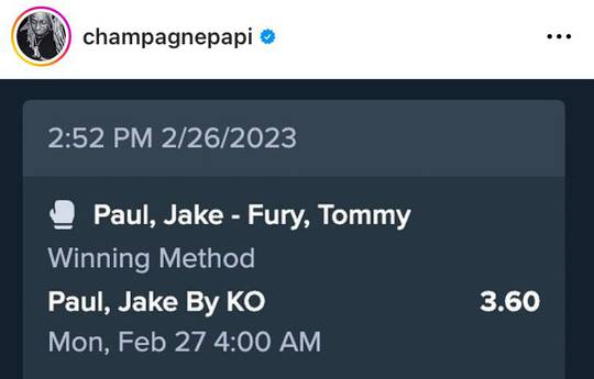 Drake bets $400,000 on Jake Paul to win