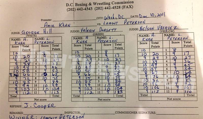 Амир Хан - Ламонт Питерсон. Счет судейских записок