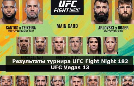 UFC Fight Night 182: Тейшейра "задушил" Сантоса и другие результаты