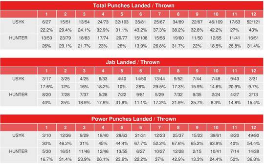 Александр Усик - Майкл Хантер: статистика ударов по раундам