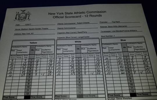 Lomachenko - Rigondeaux. Official scorecards