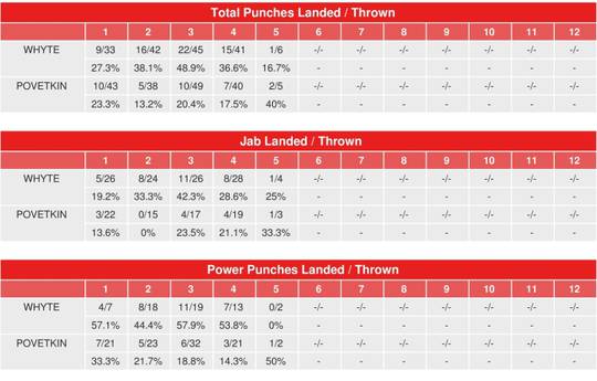 Уайт – Поветкин. Статистика ударов