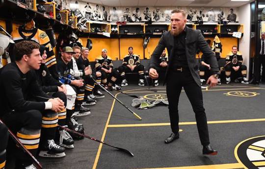 Conor MacGregor brings three crates of whiskey to the Boston hockey players