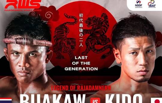 Legendarische Buakaw vecht tegen veteraan kickbokser Kido in Rajadamnern Stadion