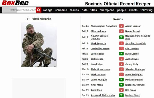 Boxrec put Vitali Klitschko on the front page under the first number