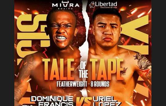 Uriel Lopez Juarez vs Dominique Jamar Francis - Date, Start time, Fight Card, Location