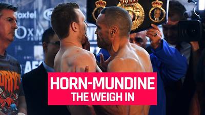 Mundine grabbed Horn by the throat at the weigh-in (video)