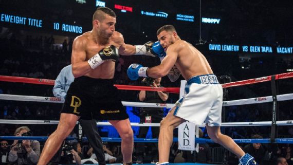 David Lemieux, left, has won two fights in a row since a TKO loss to Gennady Golovkin in 2015, including a stoppage victory over Glenn Tapia last year