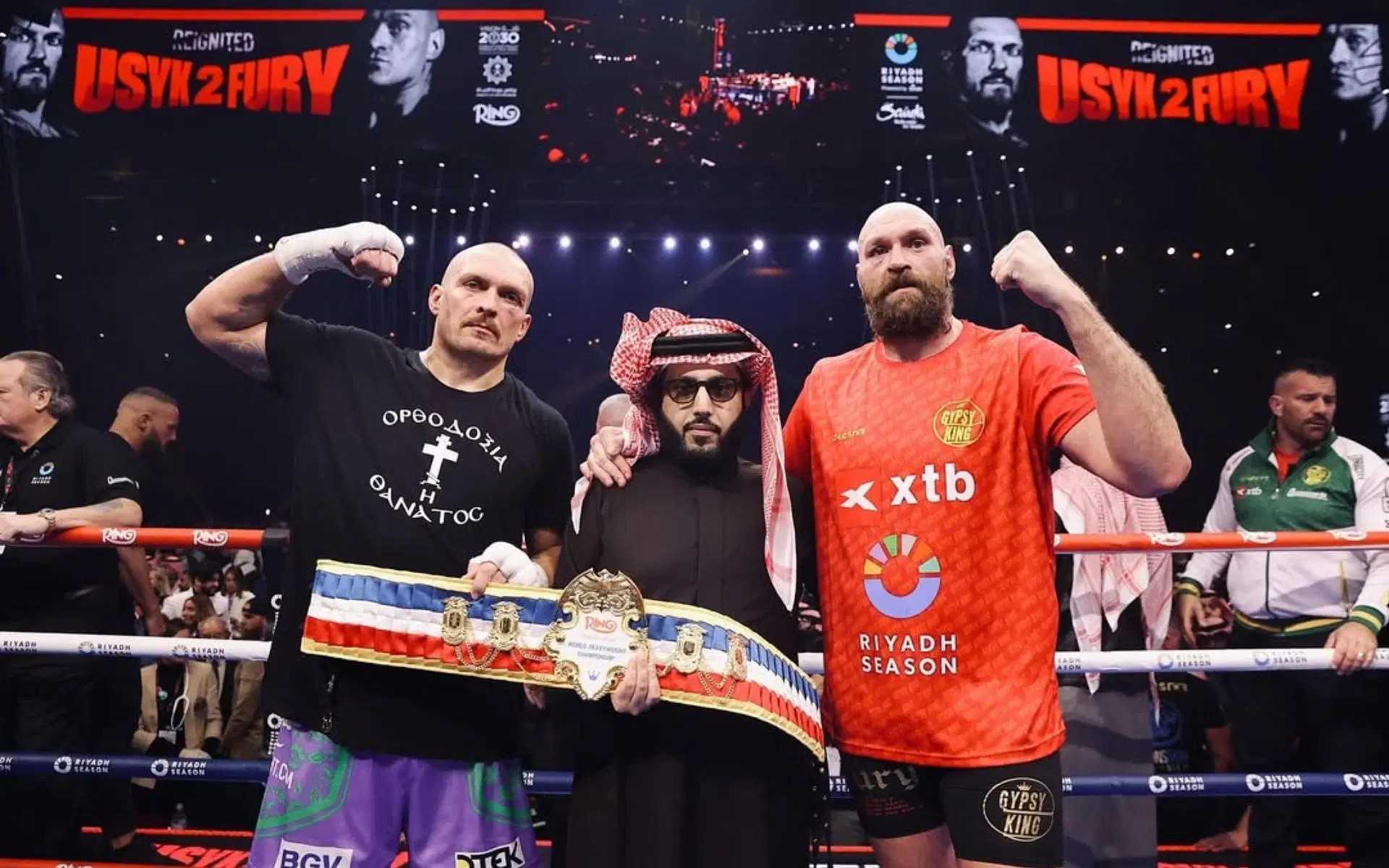 Oleksandr Usyk, Turki Al Al-Sheikh and Tyson Fury