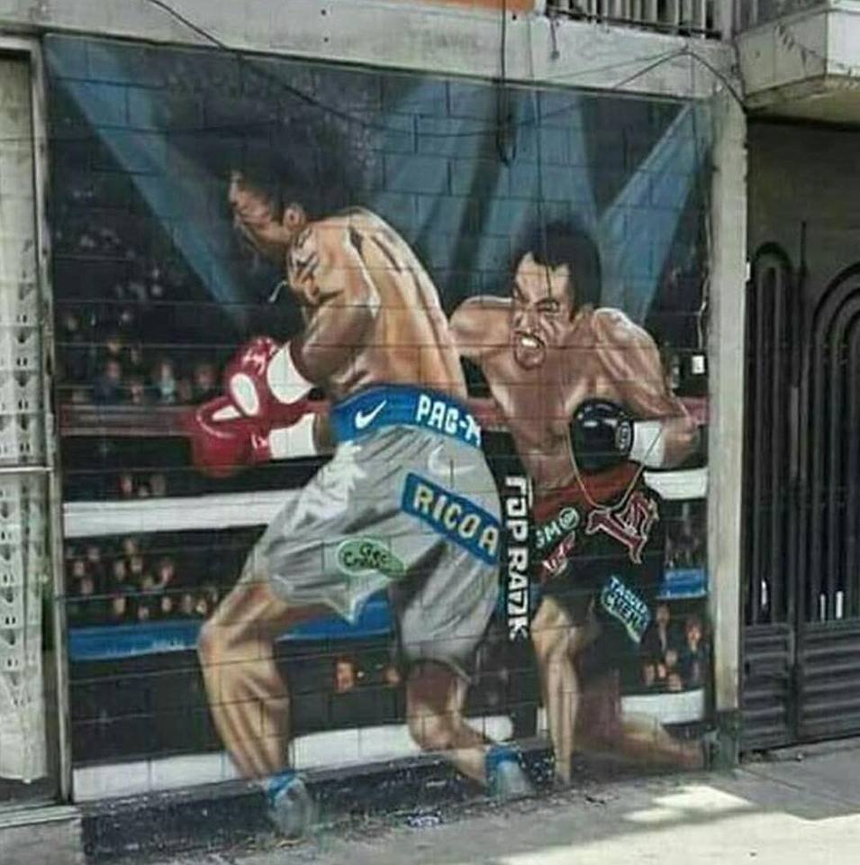 Стрит-арт на улицах Мехико, посвященный четвертому поединку Маркеса против Пакьяо
