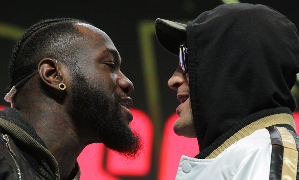 Deontay Wilder and Tyson Fury during a duel of views
