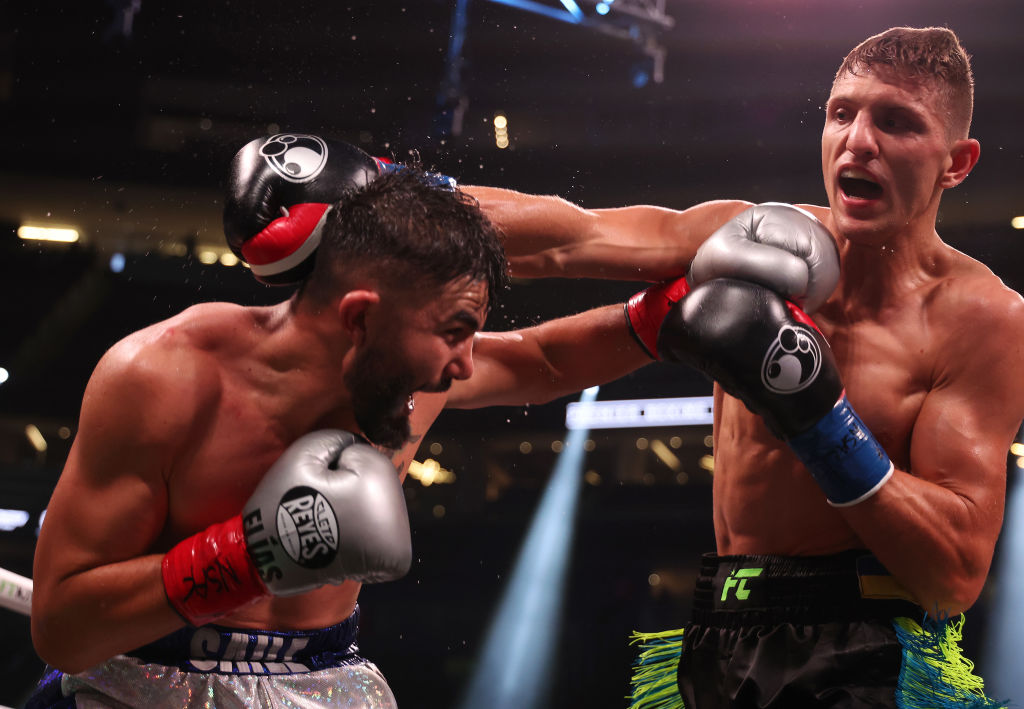 Fedor Cherkashin in a fight against Elias Espadas. Getty Images