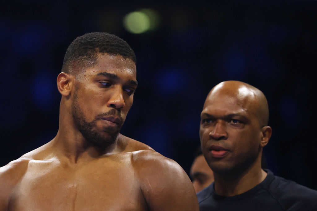 Anthony Joshua en Derrick James. Getty afbeeldingen