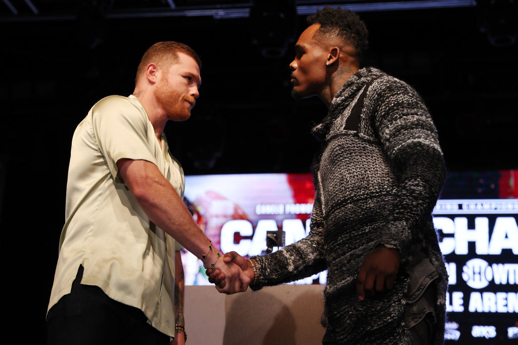 Saul Alvarez and Jermell Charlo at a press conference. Getty Images