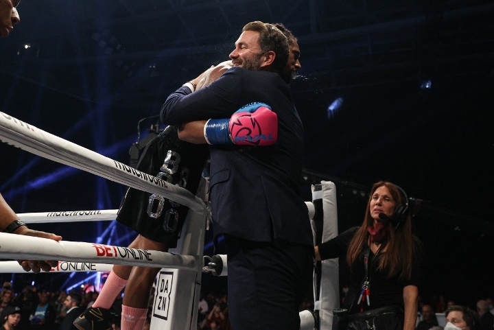 Demetrius Andrade and Eddie Hearn after defeating Jason Quigley