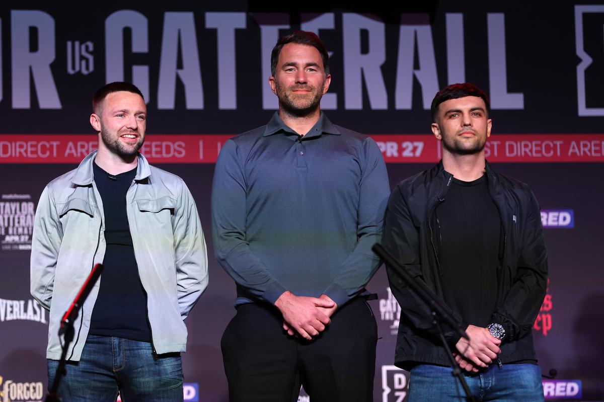 Josh Taylor, Eddie Hearn and Jack Catterall. Getty Images