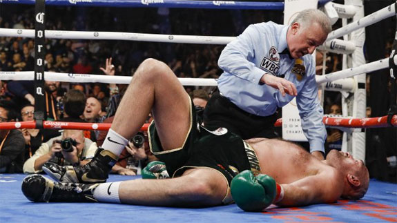 Tyson Fury on the floor of the ring