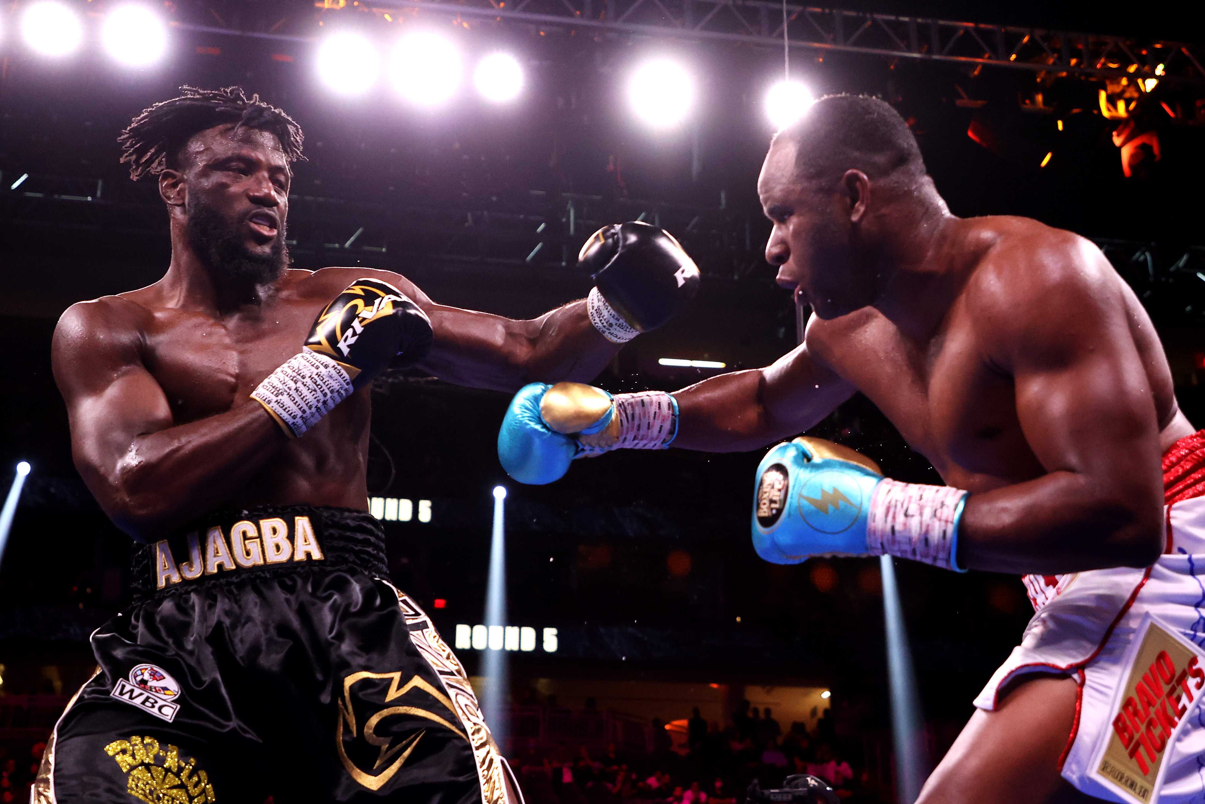 Efe Ajagba and Frank Sanchez in their first fight on October 9, 2021, in Las Vegas. Getty Images