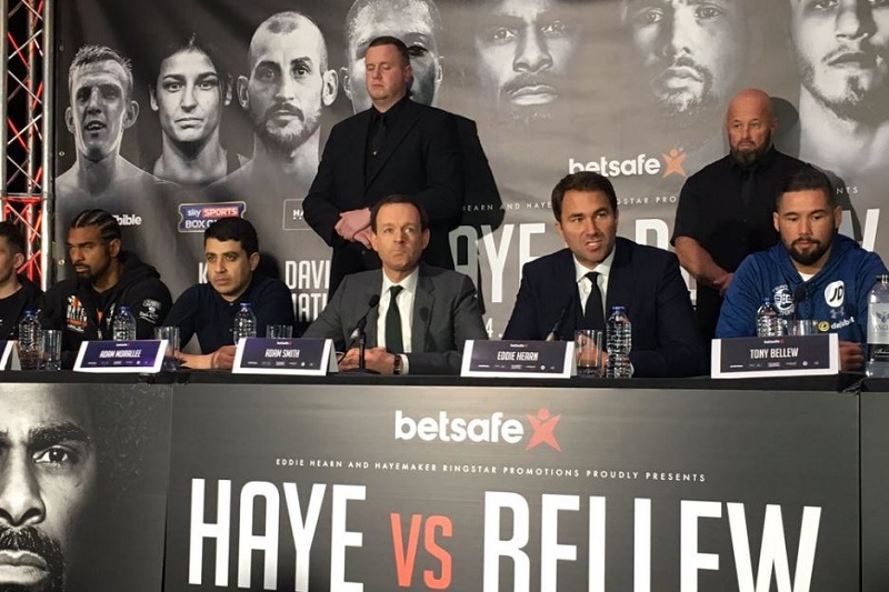 David Haye and Tony Bellew come together during a press conference