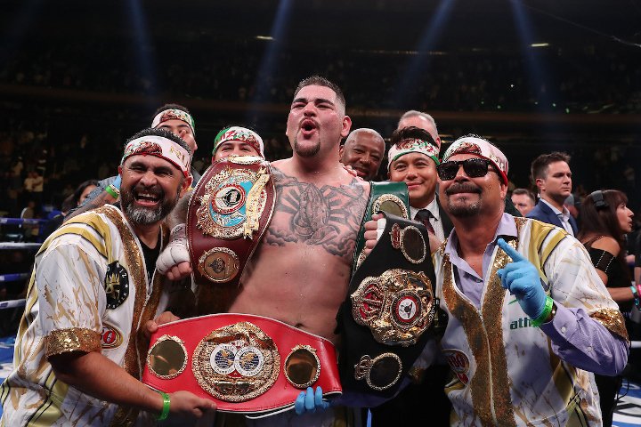 Andy Ruiz with his team after the victory over Anthony Joshua