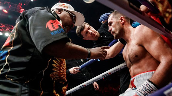 Sergey Kovalev in his corner between rounds