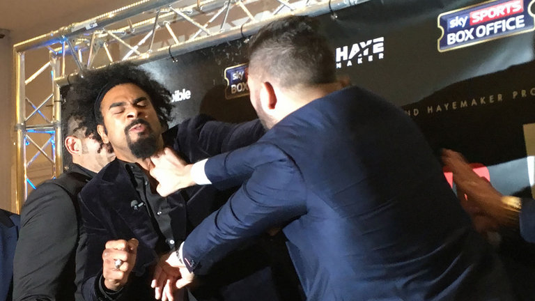 David Haye and Tony Bellew come together during a bad-tempered press conference