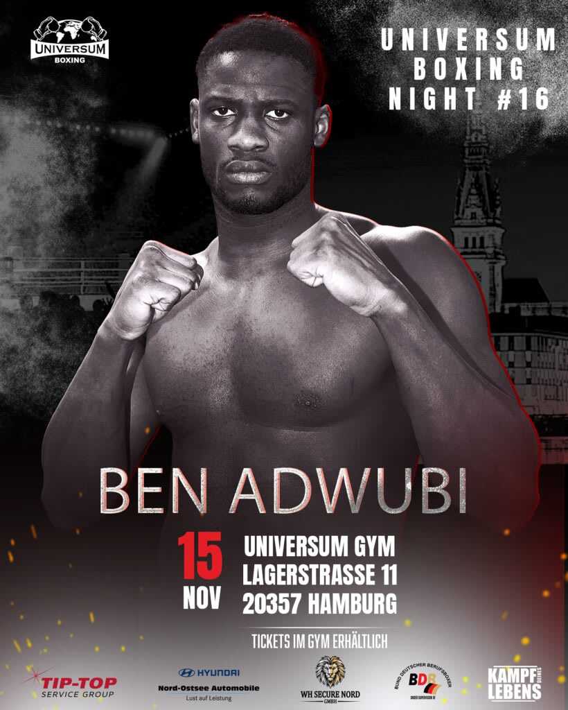 Ben Adwubi at Universum Boxing Night #16 in Hamburg on November 15