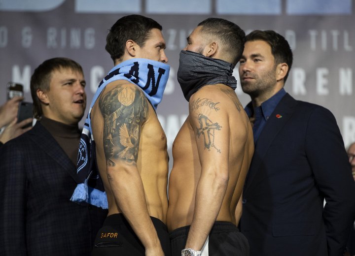 Александр Усик и Тони Белью лицом к лицу, фото: BoxingScene